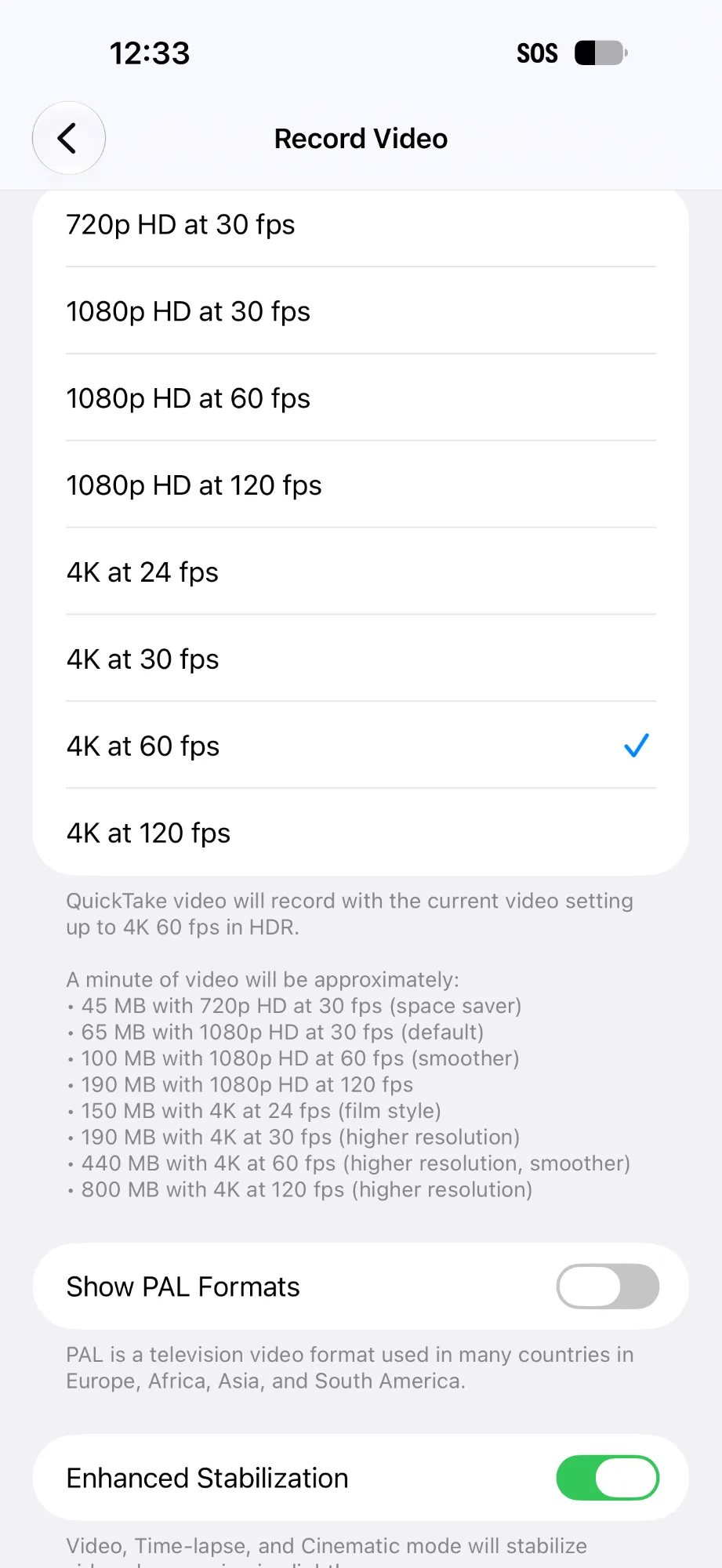 iPhone Video Recording Setting 